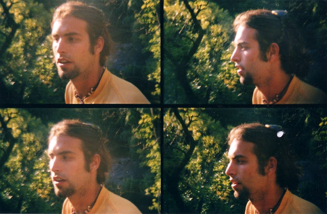 a man turns from front to profile in low sun